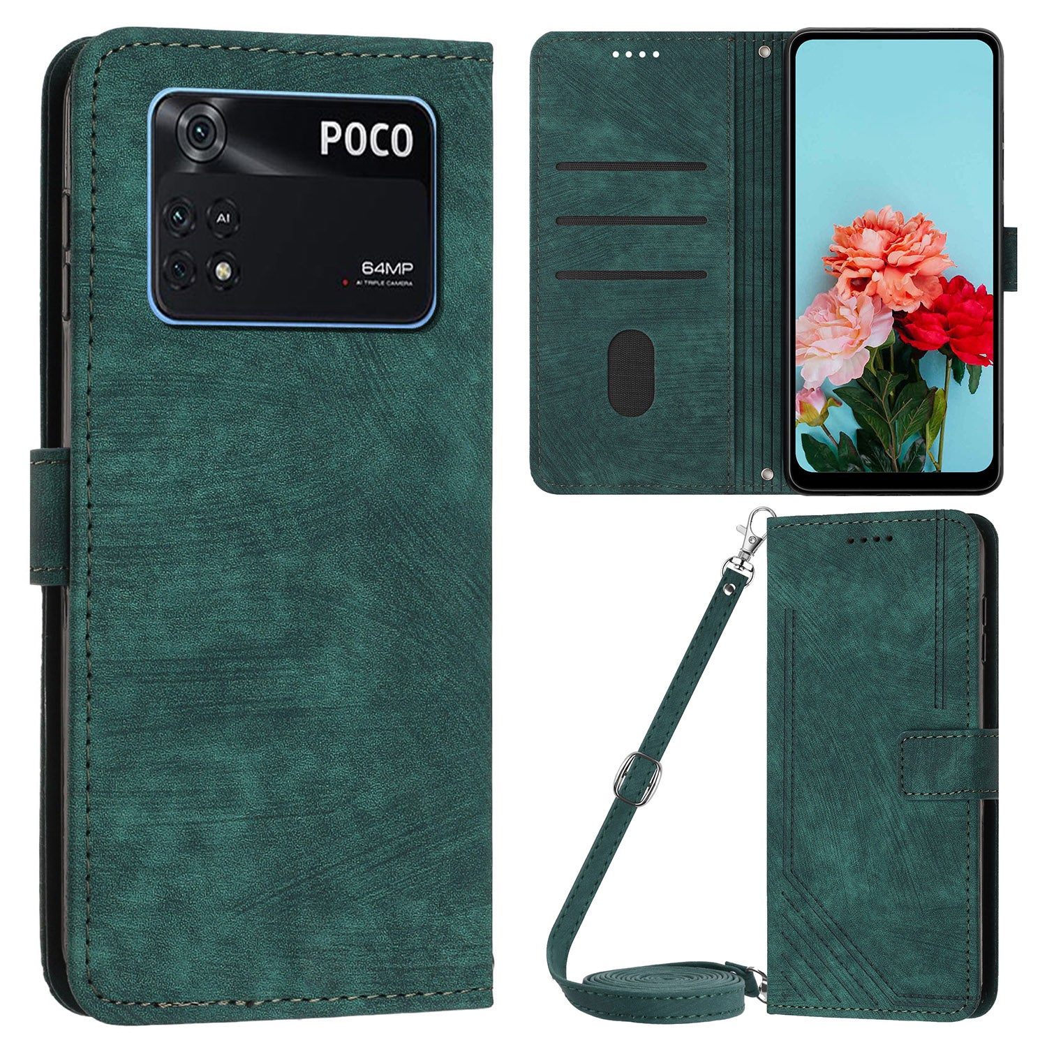 For Xiaomi Poco M4 Pro 4G PU Leather Stand Wallet Case Lines Imprinted Flip Shockproof Phone Cover