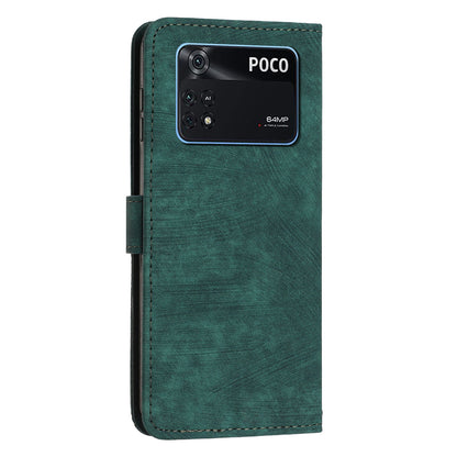 For Xiaomi Poco M4 Pro 4G PU Leather Stand Wallet Case Lines Imprinted Flip Shockproof Phone Cover
