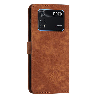 For Xiaomi Poco M4 Pro 4G PU Leather Stand Wallet Case Lines Imprinted Flip Shockproof Phone Cover