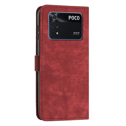 For Xiaomi Poco M4 Pro 4G PU Leather Stand Wallet Case Lines Imprinted Flip Shockproof Phone Cover