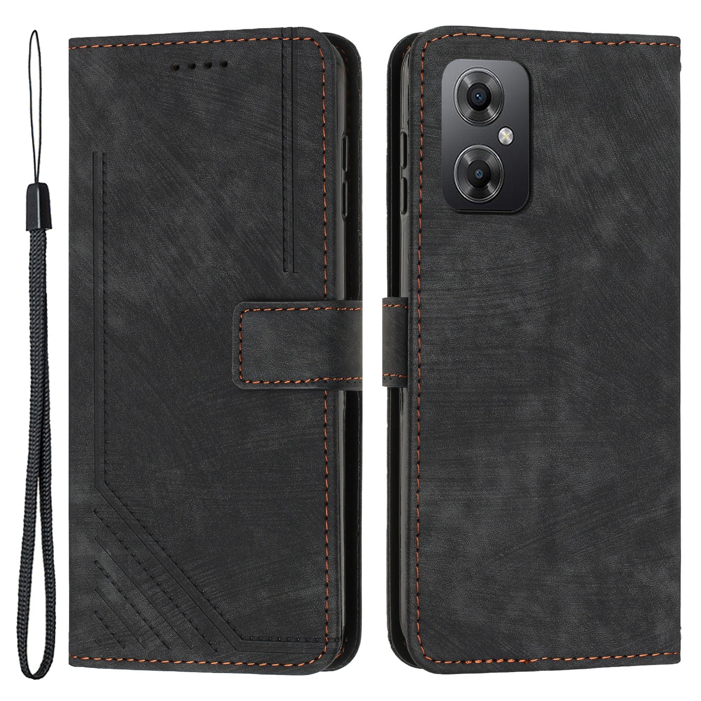 For Xiaomi Poco M4 5G / M5 4G Leather Wallet Anti-drop Cover Skin-touch Lines Imprinted Flip Stand Phone Case