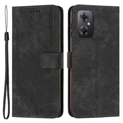 For Xiaomi Poco M4 5G / M5 4G Leather Wallet Anti-drop Cover Skin-touch Lines Imprinted Flip Stand Phone Case