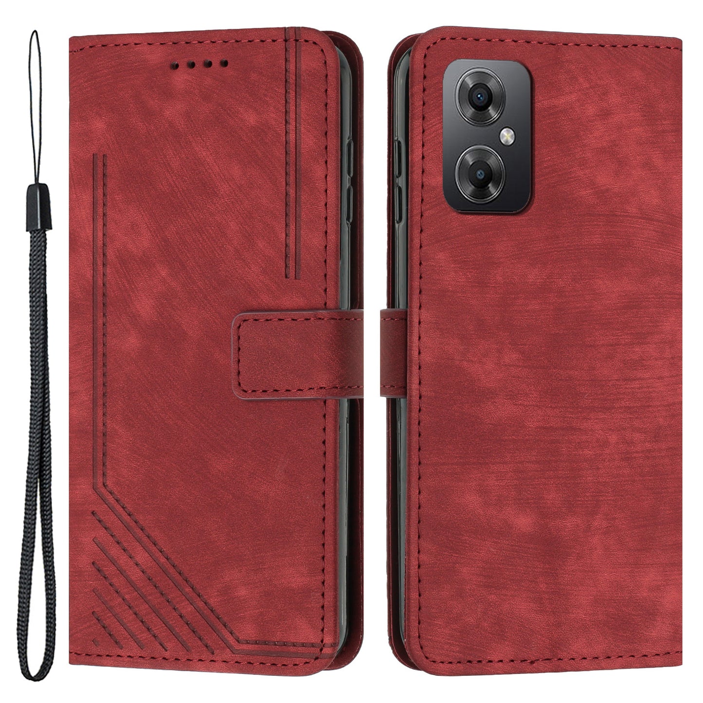 For Xiaomi Poco M4 5G / M5 4G Leather Wallet Anti-drop Cover Skin-touch Lines Imprinted Flip Stand Phone Case