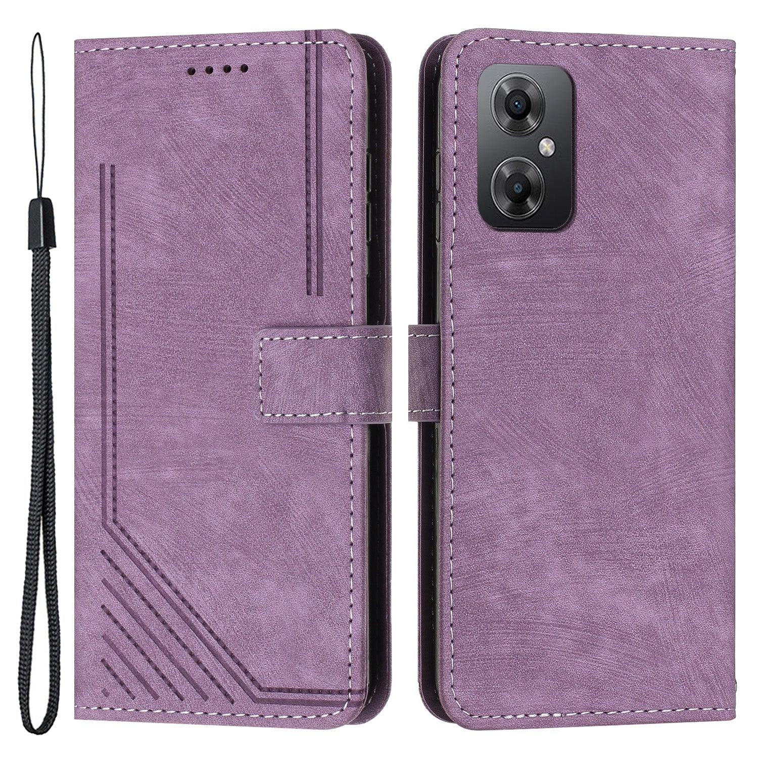 For Xiaomi Poco M4 5G / M5 4G Leather Wallet Anti-drop Cover Skin-touch Lines Imprinted Flip Stand Phone Case