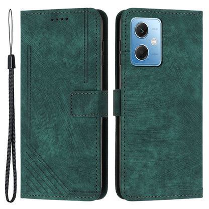For Xiaomi Poco X5 5G / Redmi Note 12 5G (China) / (Global) / (India) Lines Imprinted Leather Wallet Cover Skin-touch Phone Case with Stand