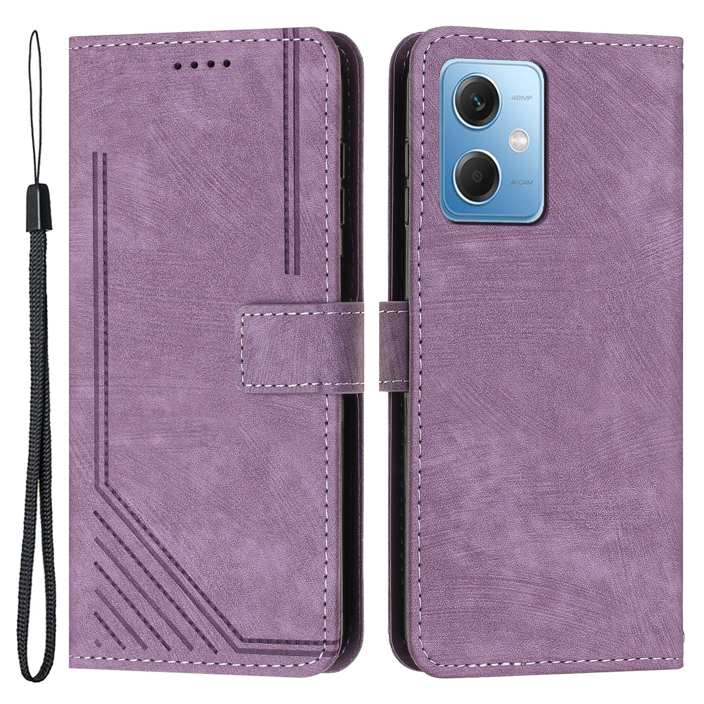 For Xiaomi Poco X5 5G / Redmi Note 12 5G (China) / (Global) / (India) Lines Imprinted Leather Wallet Cover Skin-touch Phone Case with Stand
