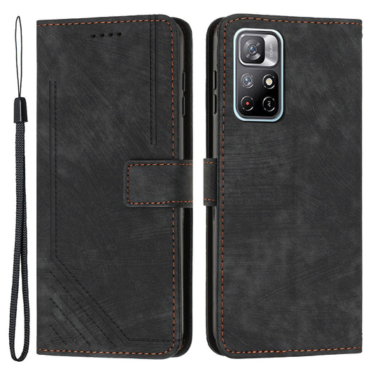 For Xiaomi Poco M4 Pro 5G / Redmi Note 11 5G (China) (MediaTek) / Note 11S 5G / Note 11T 5G Leather Wallet Stand Cover Lines Imprint Phone Case