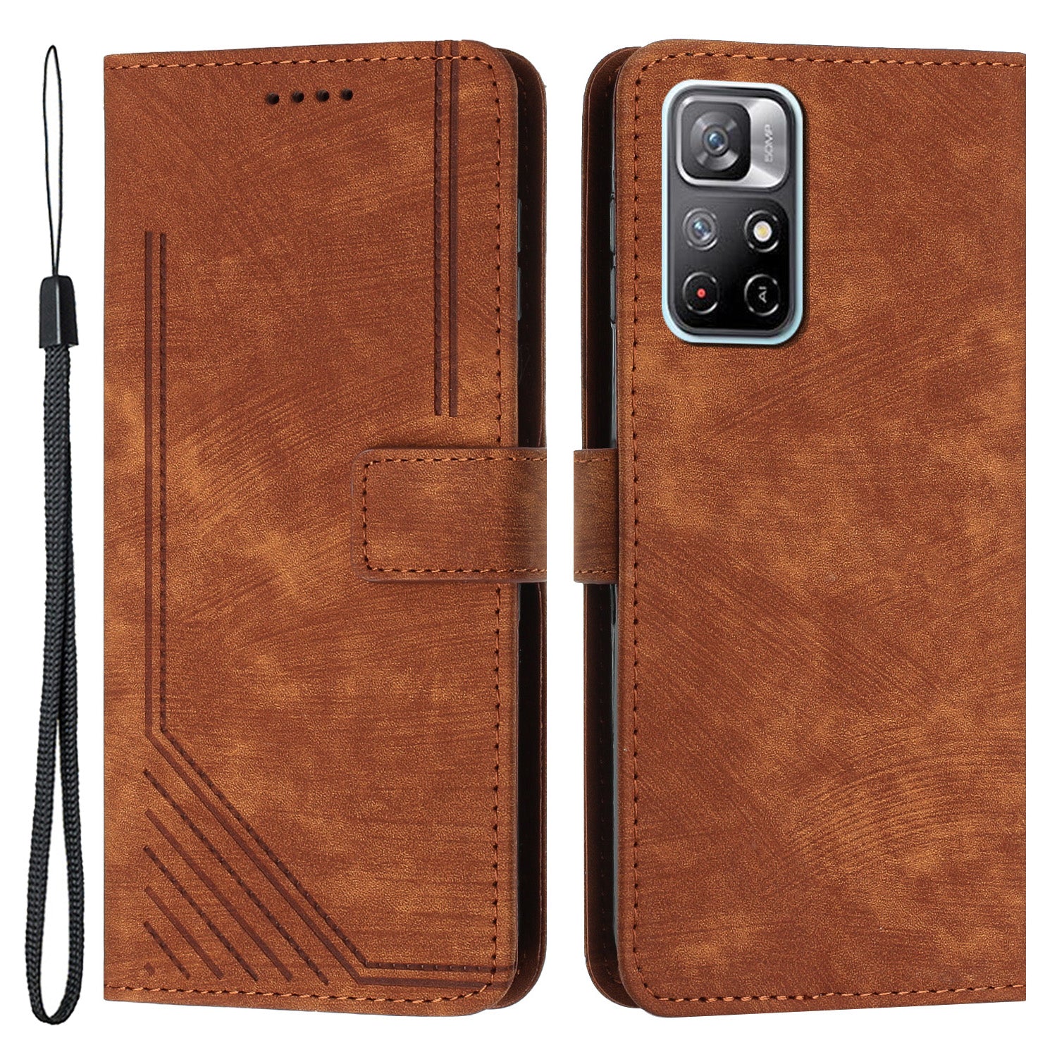 For Xiaomi Poco M4 Pro 5G / Redmi Note 11 5G (China) (MediaTek) / Note 11S 5G / Note 11T 5G Leather Wallet Stand Cover Lines Imprint Phone Case