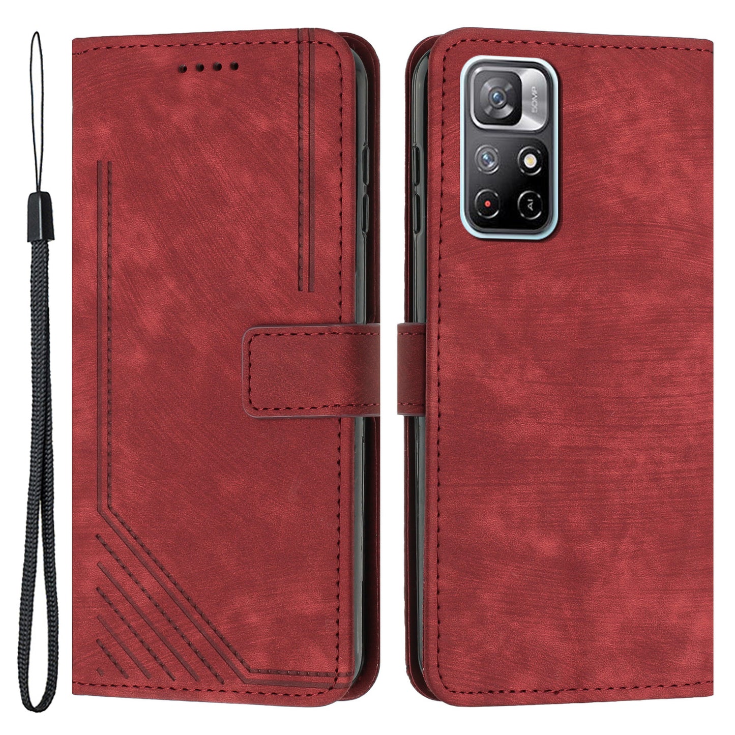 For Xiaomi Poco M4 Pro 5G / Redmi Note 11 5G (China) (MediaTek) / Note 11S 5G / Note 11T 5G Leather Wallet Stand Cover Lines Imprint Phone Case