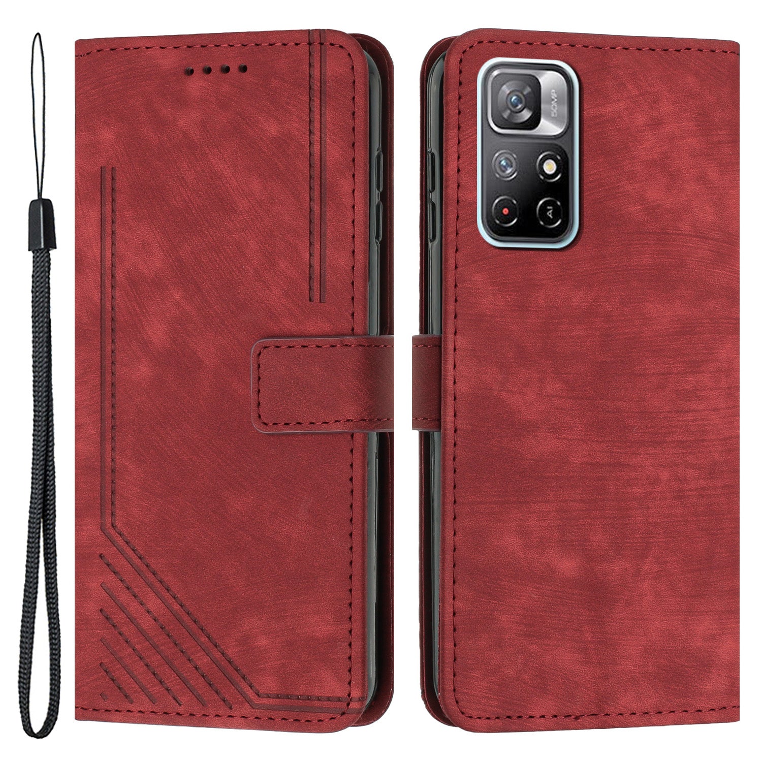 For Xiaomi Poco M4 Pro 5G / Redmi Note 11 5G (China) (MediaTek) / Note 11S 5G / Note 11T 5G Leather Wallet Stand Cover Lines Imprint Phone Case