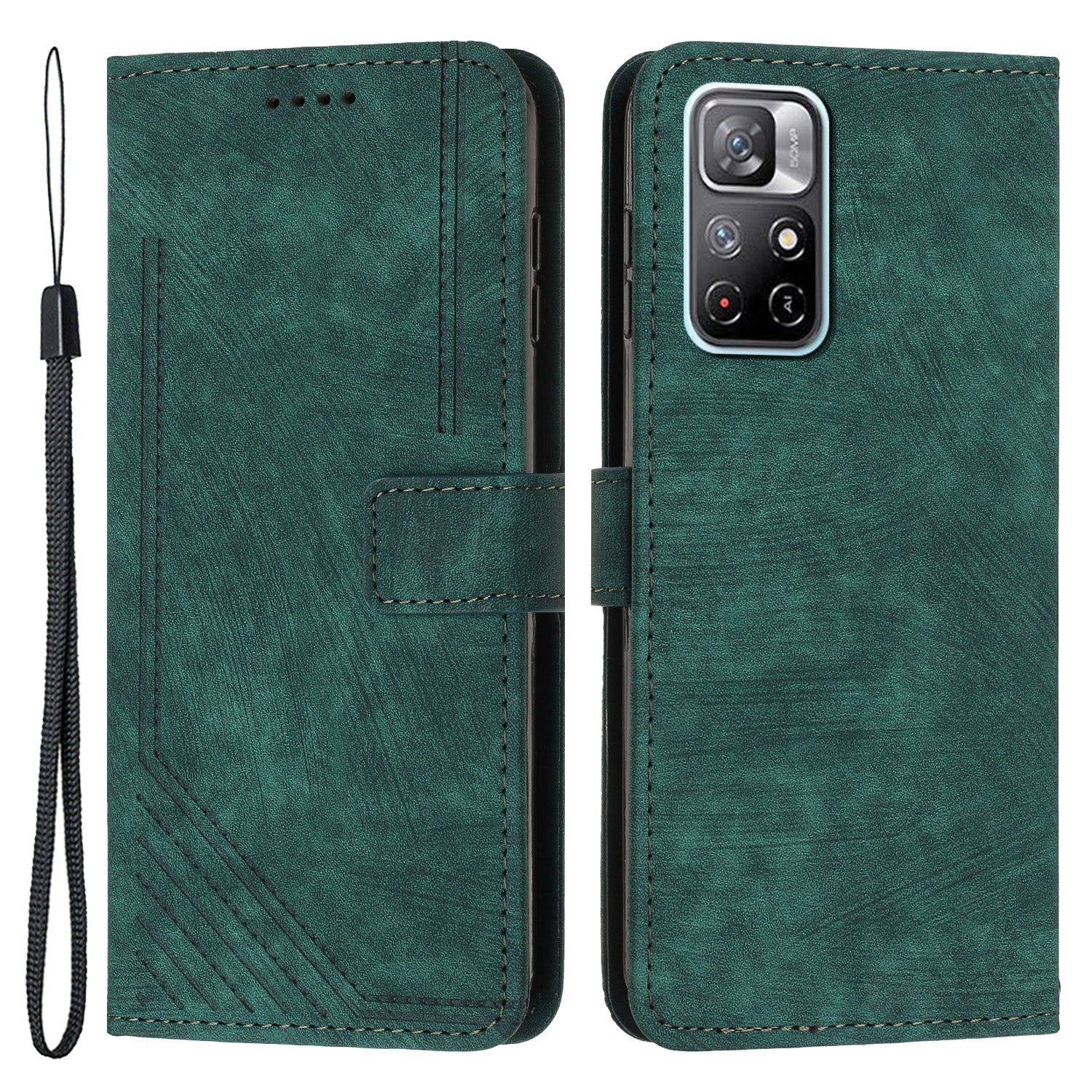 For Xiaomi Poco M4 Pro 5G / Redmi Note 11 5G (China) (MediaTek) / Note 11S 5G / Note 11T 5G Leather Wallet Stand Cover Lines Imprint Phone Case