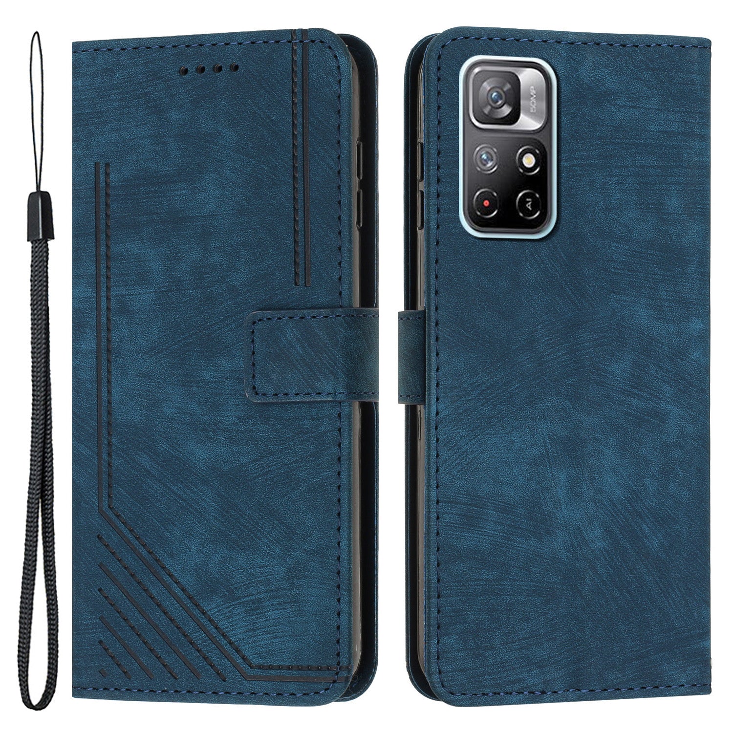 For Xiaomi Poco M4 Pro 5G / Redmi Note 11 5G (China) (MediaTek) / Note 11S 5G / Note 11T 5G Leather Wallet Stand Cover Lines Imprint Phone Case