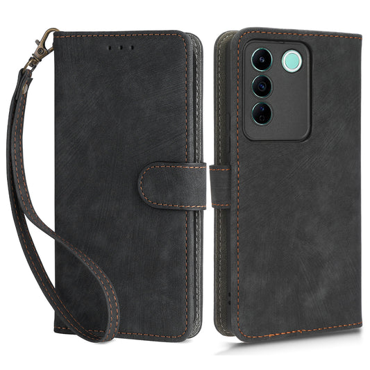 For vivo S16e 5G / V27e 4G PU Leather Phone Case Stand RFID Blocking Flip Wallet Cover with Strap