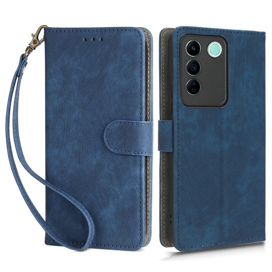 For vivo S16e 5G / V27e 4G PU Leather Phone Case Stand RFID Blocking Flip Wallet Cover with Strap