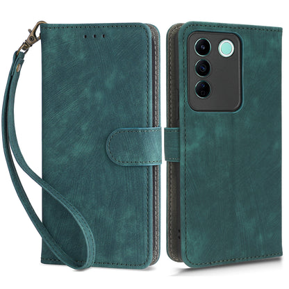 For vivo S16e 5G / V27e 4G PU Leather Phone Case Stand RFID Blocking Flip Wallet Cover with Strap