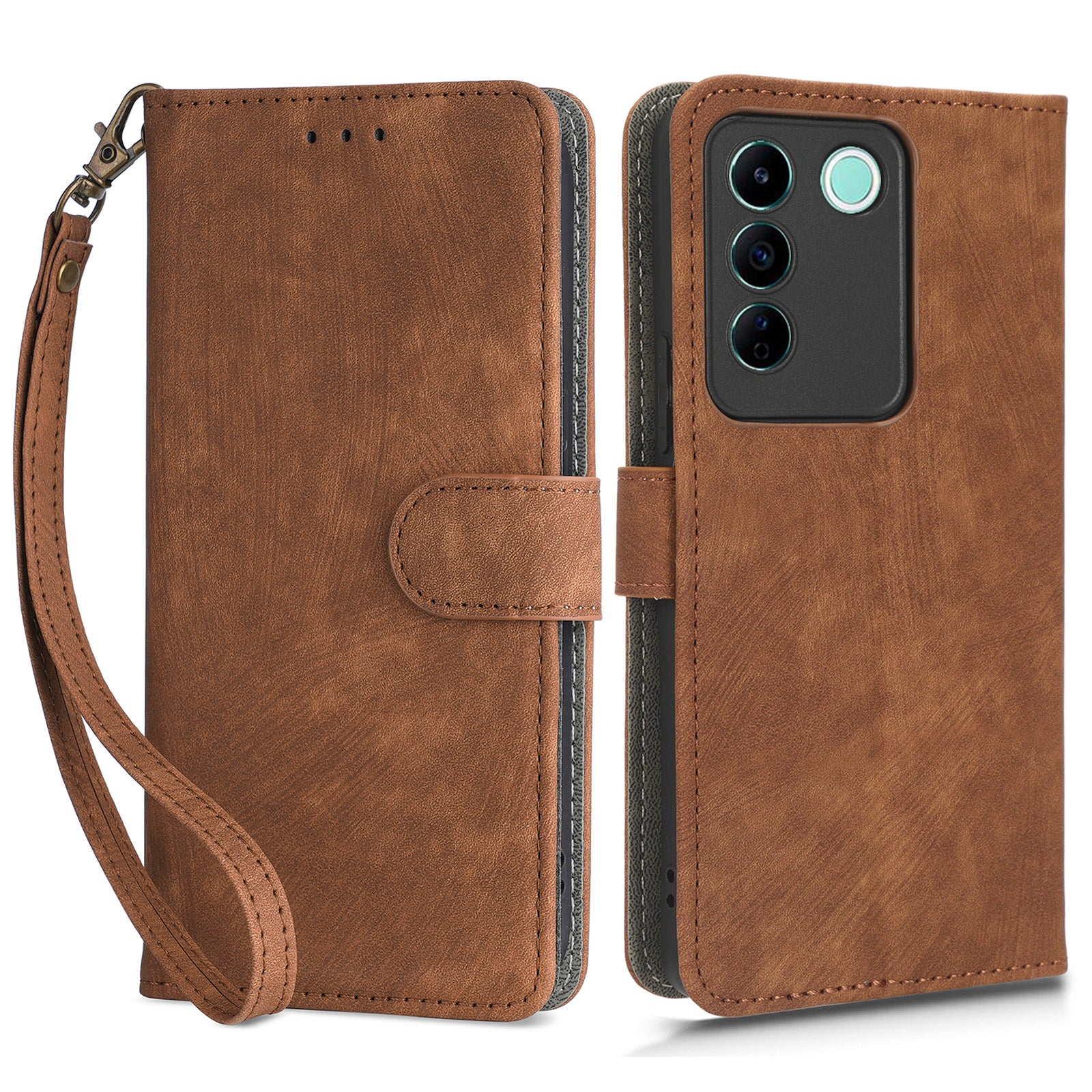 For vivo S16e 5G / V27e 4G PU Leather Phone Case Stand RFID Blocking Flip Wallet Cover with Strap
