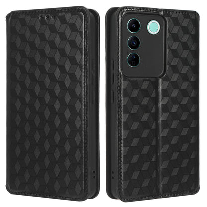 For vivo S16e 5G / V27e 4G PU Leather Phone Case Rhombus Pattern Imprinted Stand Wallet Flip Cover