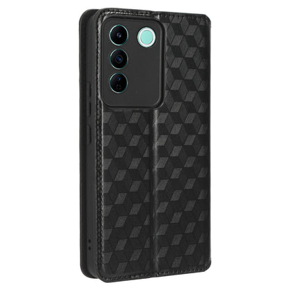For vivo S16e 5G / V27e 4G PU Leather Phone Case Rhombus Pattern Imprinted Stand Wallet Flip Cover