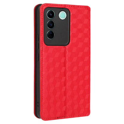 For vivo S16e 5G / V27e 4G PU Leather Phone Case Rhombus Pattern Imprinted Stand Wallet Flip Cover