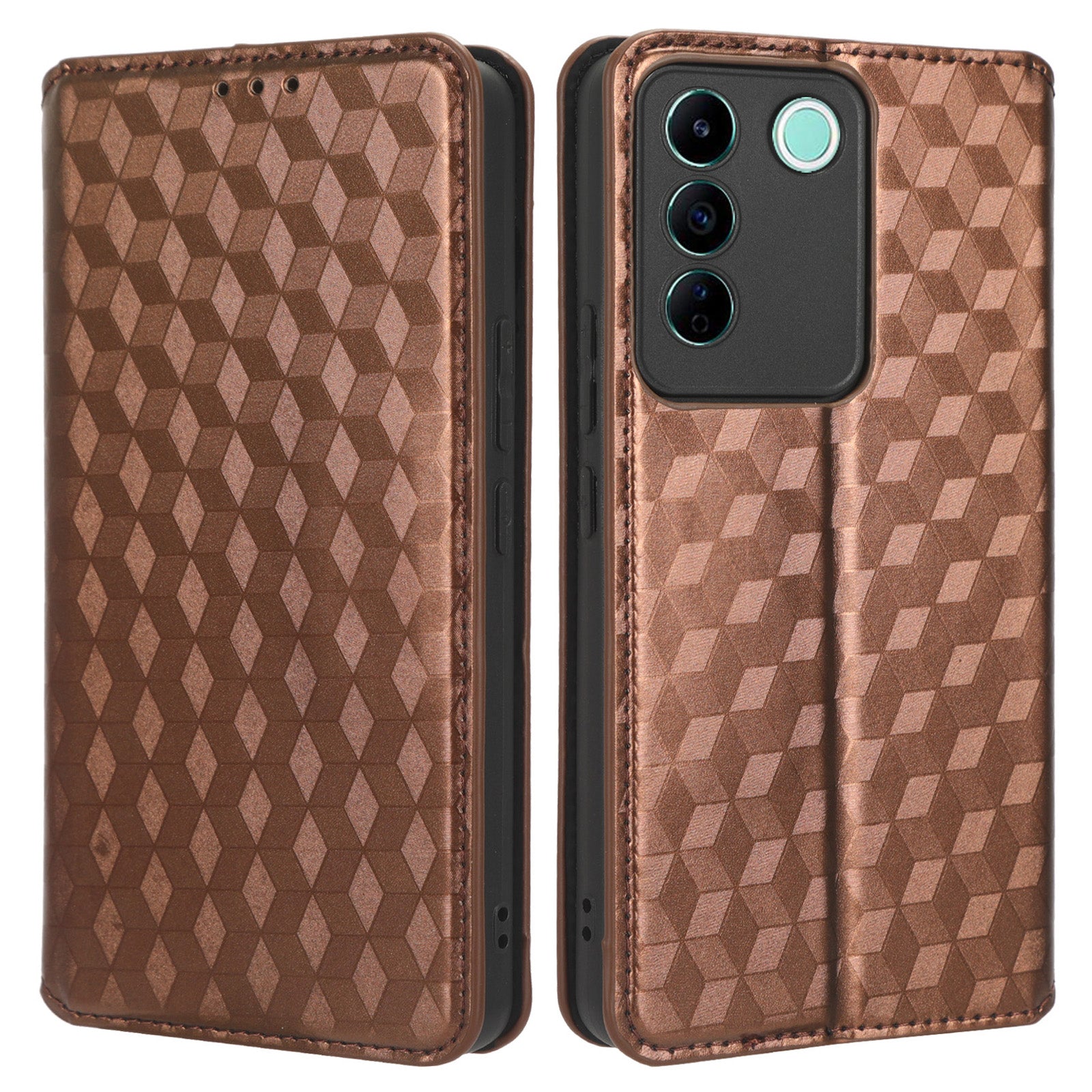 For vivo S16e 5G / V27e 4G PU Leather Phone Case Rhombus Pattern Imprinted Stand Wallet Flip Cover