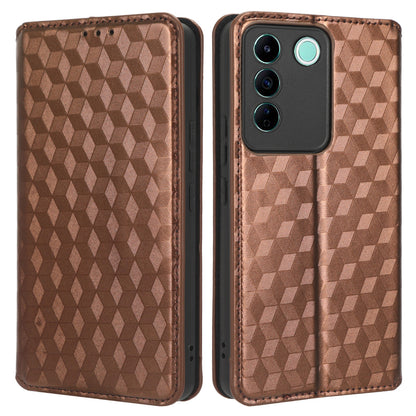 For vivo S16e 5G / V27e 4G PU Leather Phone Case Rhombus Pattern Imprinted Stand Wallet Flip Cover