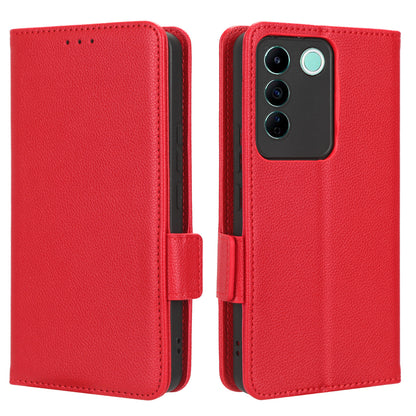 For vivo S16e 5G / V27e 4G Wallet Flip Case PU Leather Litchi Texture Stand Phone Cover with Strap