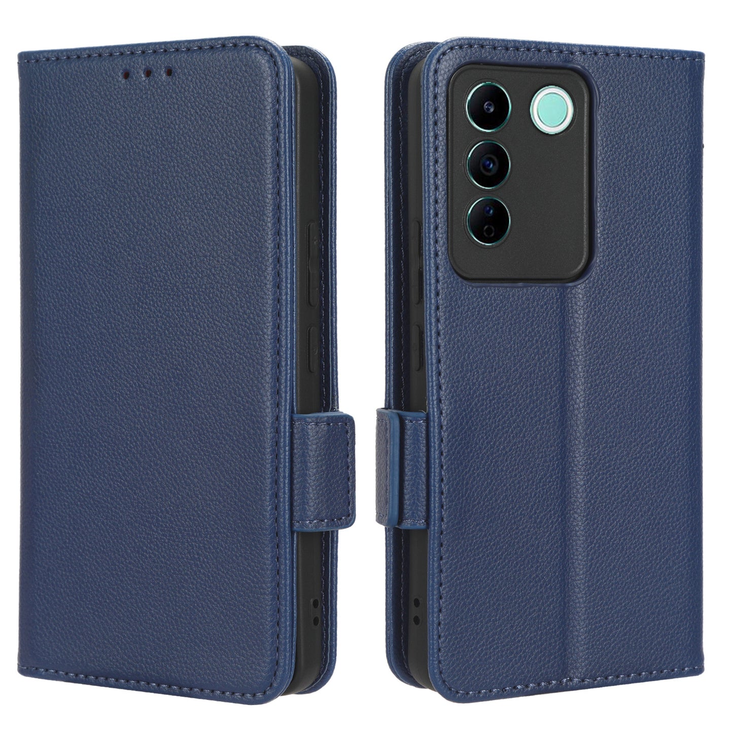 For vivo S16e 5G / V27e 4G Wallet Flip Case PU Leather Litchi Texture Stand Phone Cover with Strap
