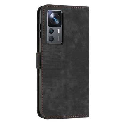 For Xiaomi 12T 5G / 12T Pro 5G / Redmi K50 Ultra 5G Lines Imprint Anti-drop Phone Case Skin-touch Leather Wallet Cover with Stand