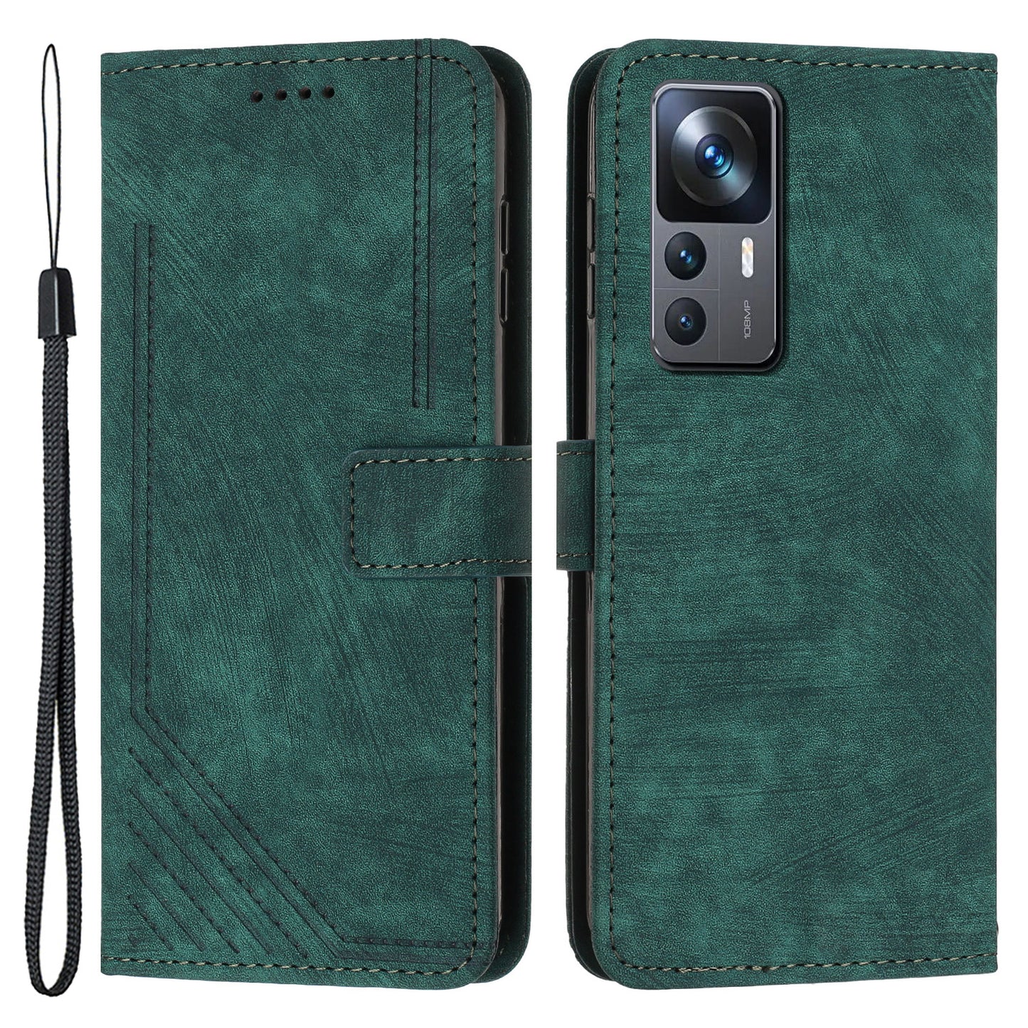For Xiaomi 12T 5G / 12T Pro 5G / Redmi K50 Ultra 5G Lines Imprint Anti-drop Phone Case Skin-touch Leather Wallet Cover with Stand