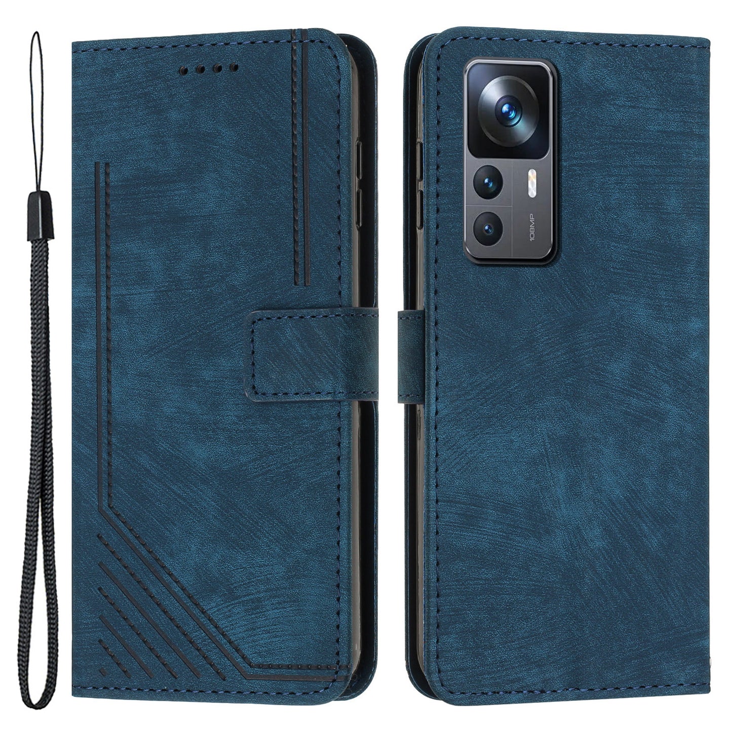 For Xiaomi 12T 5G / 12T Pro 5G / Redmi K50 Ultra 5G Lines Imprint Anti-drop Phone Case Skin-touch Leather Wallet Cover with Stand