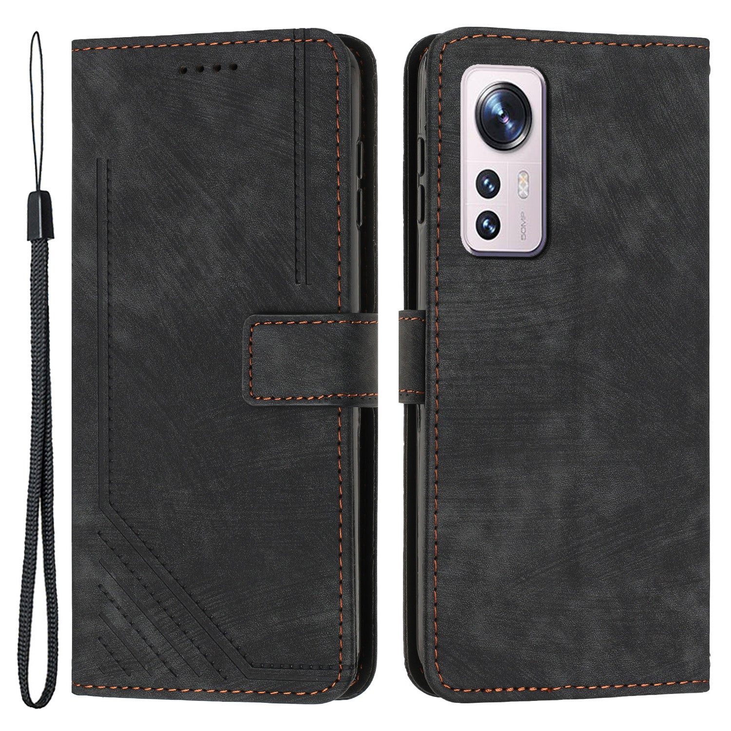 or Xiaomi 12 Lite 5G Skin-touch Lines Imprint Phone Case Leather Wallet Flip Stand Mobile Cover