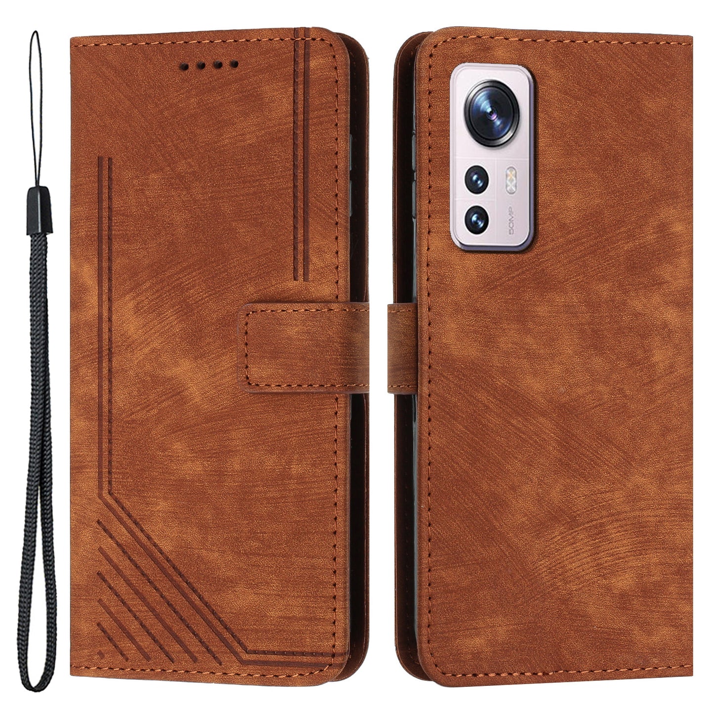 or Xiaomi 12 Lite 5G Skin-touch Lines Imprint Phone Case Leather Wallet Flip Stand Mobile Cover