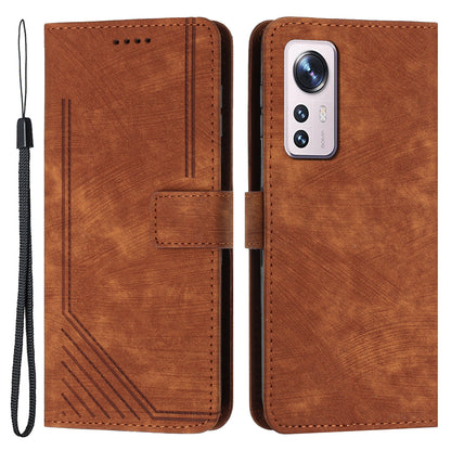 or Xiaomi 12 Lite 5G Skin-touch Lines Imprint Phone Case Leather Wallet Flip Stand Mobile Cover