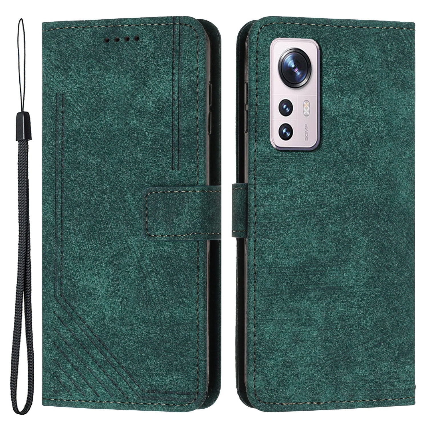 or Xiaomi 12 Lite 5G Skin-touch Lines Imprint Phone Case Leather Wallet Flip Stand Mobile Cover