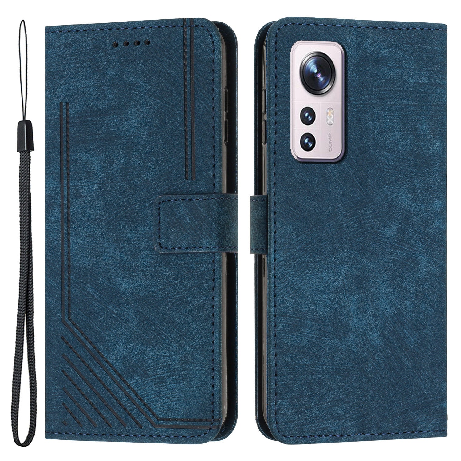 or Xiaomi 12 Lite 5G Skin-touch Lines Imprint Phone Case Leather Wallet Flip Stand Mobile Cover