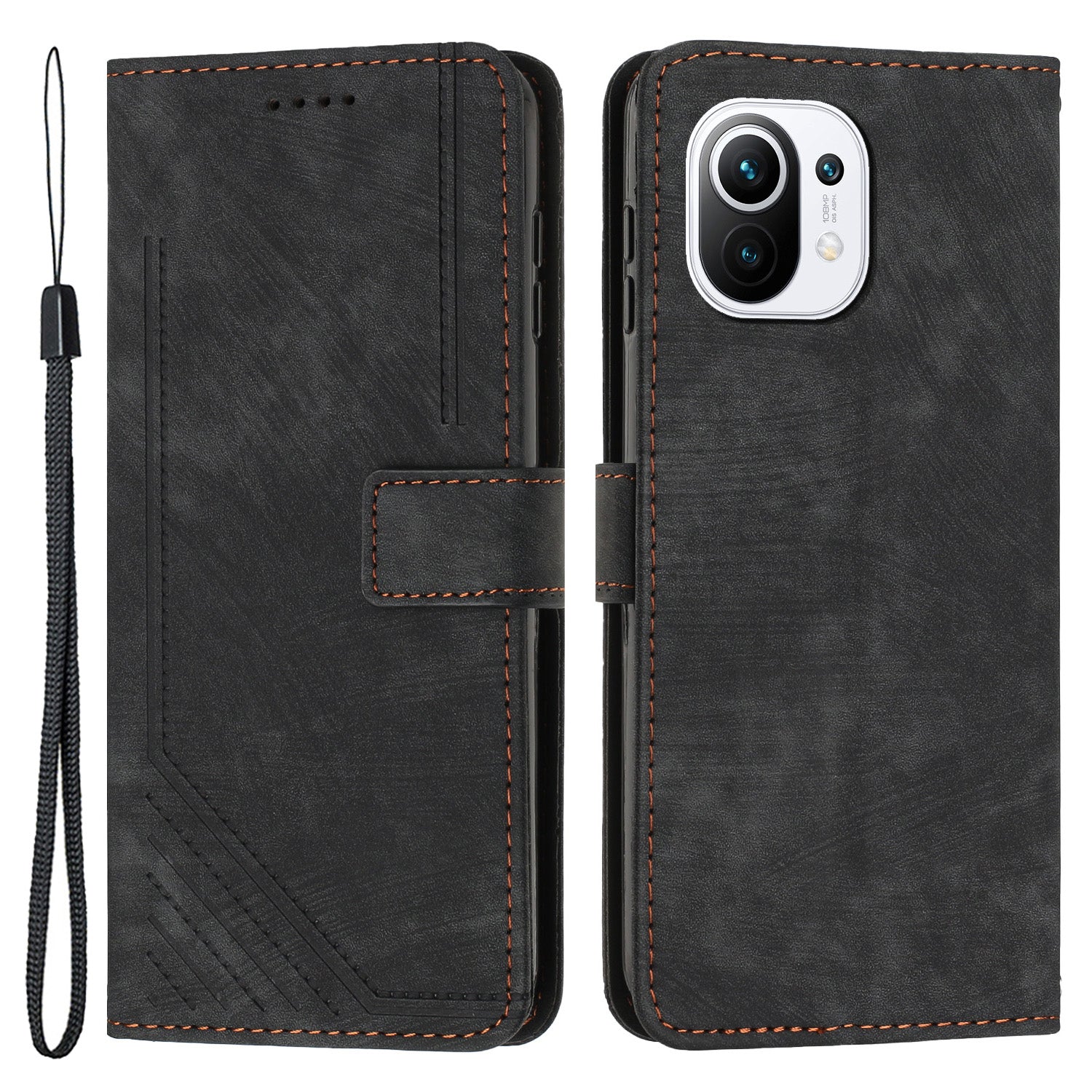 For Xiaomi 11 Lite 5G NE / Mi 11 Lite 4G / 5G Drop-proof Leather Wallet Shell Lines Imprint Skin-touch Folding Stand Phone Case