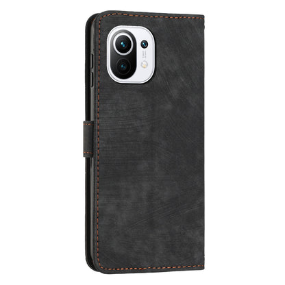 For Xiaomi 11 Lite 5G NE / Mi 11 Lite 4G / 5G Drop-proof Leather Wallet Shell Lines Imprint Skin-touch Folding Stand Phone Case