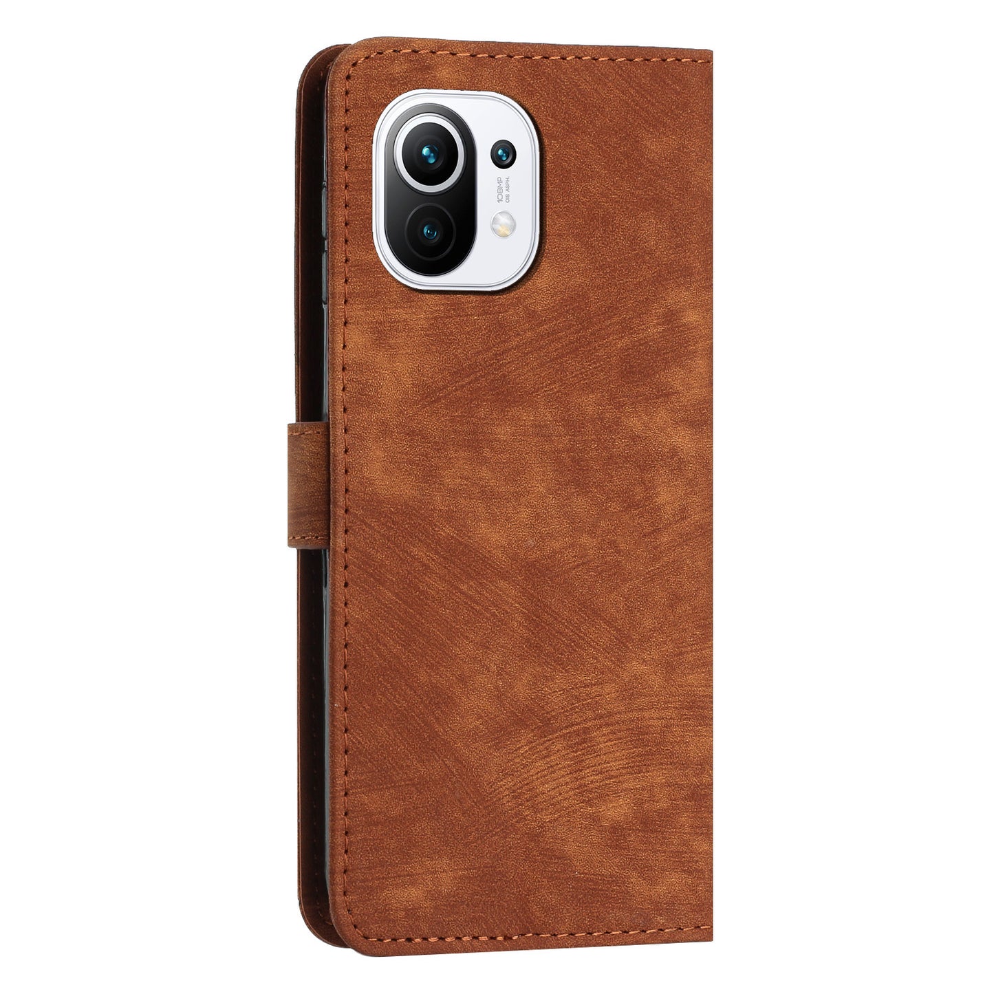 For Xiaomi 11 Lite 5G NE / Mi 11 Lite 4G / 5G Drop-proof Leather Wallet Shell Lines Imprint Skin-touch Folding Stand Phone Case