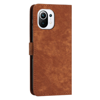 For Xiaomi 11 Lite 5G NE / Mi 11 Lite 4G / 5G Drop-proof Leather Wallet Shell Lines Imprint Skin-touch Folding Stand Phone Case