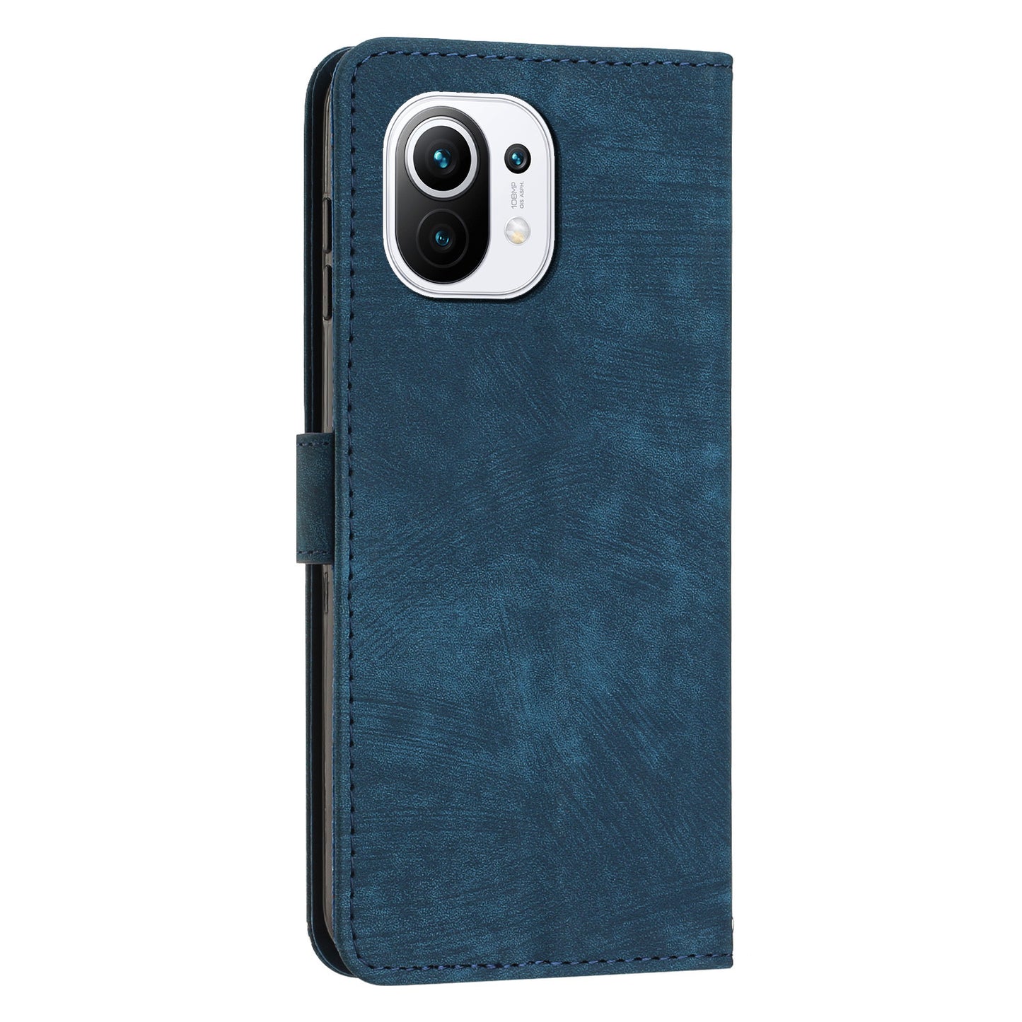 For Xiaomi 11 Lite 5G NE / Mi 11 Lite 4G / 5G Drop-proof Leather Wallet Shell Lines Imprint Skin-touch Folding Stand Phone Case