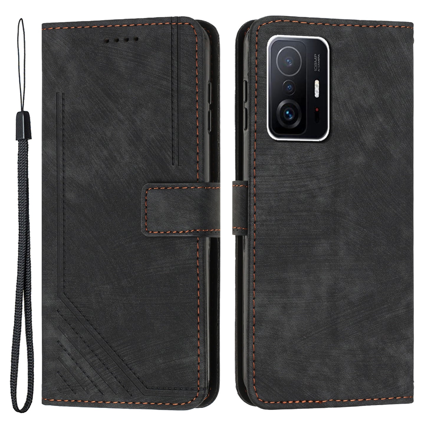 For Xiaomi 11T Pro 5G / 11T 5G Skin-touch Leather Wallet Full Protection Shell Lines Imprint Flip Stand Phone Case