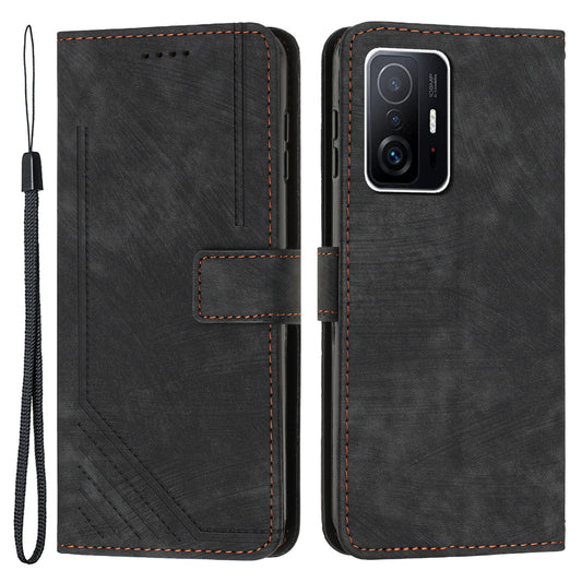 For Xiaomi 11T Pro 5G / 11T 5G Skin-touch Leather Wallet Full Protection Shell Lines Imprint Flip Stand Phone Case