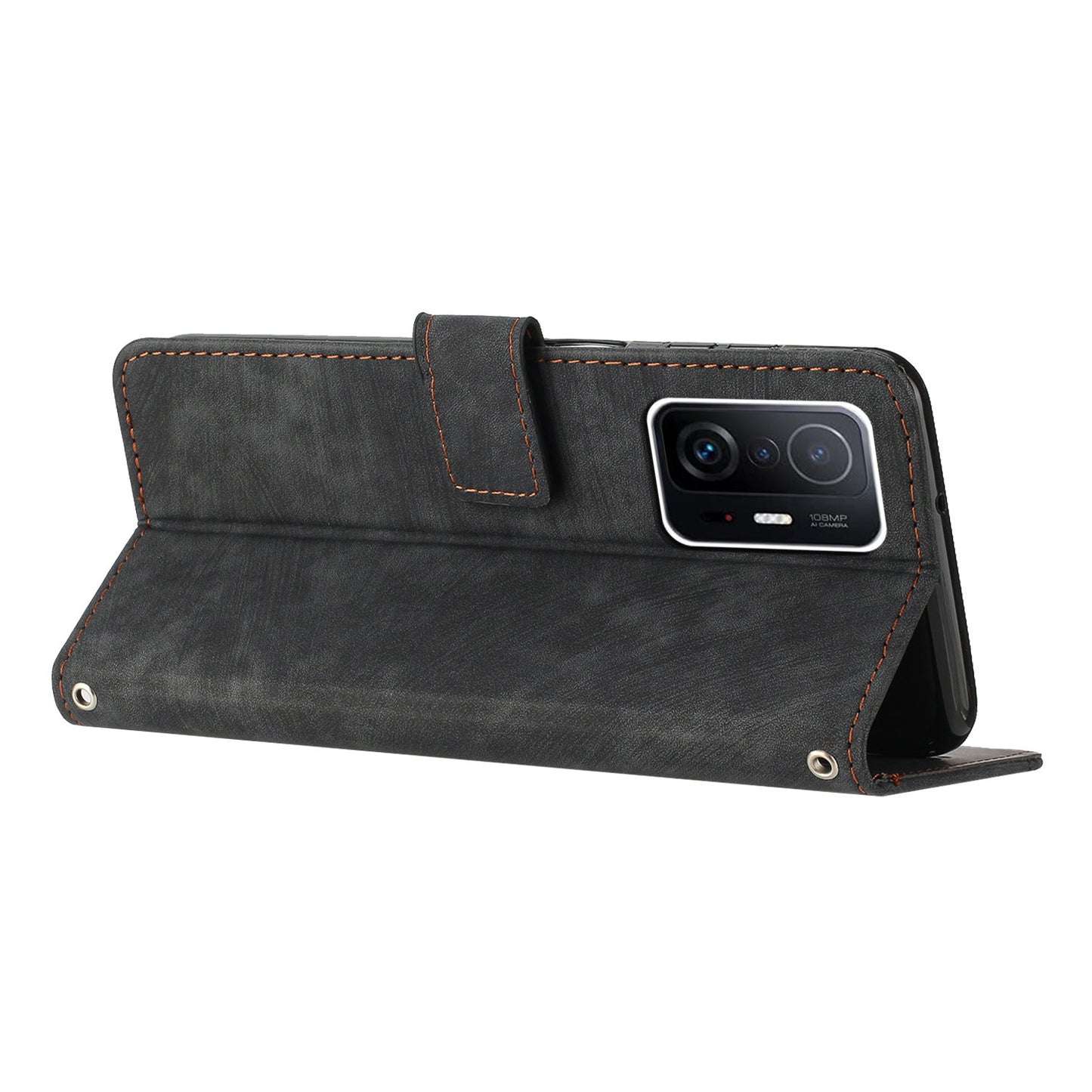 For Xiaomi 11T Pro 5G / 11T 5G Skin-touch Leather Wallet Full Protection Shell Lines Imprint Flip Stand Phone Case