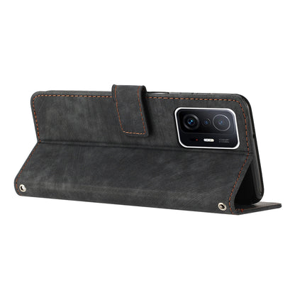 For Xiaomi 11T Pro 5G / 11T 5G Skin-touch Leather Wallet Full Protection Shell Lines Imprint Flip Stand Phone Case