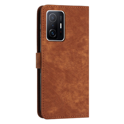 For Xiaomi 11T Pro 5G / 11T 5G Skin-touch Leather Wallet Full Protection Shell Lines Imprint Flip Stand Phone Case