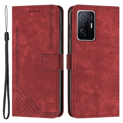 For Xiaomi 11T Pro 5G / 11T 5G Skin-touch Leather Wallet Full Protection Shell Lines Imprint Flip Stand Phone Case