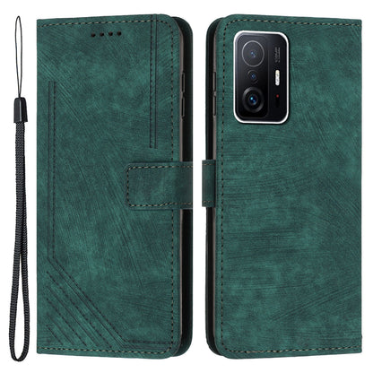 For Xiaomi 11T Pro 5G / 11T 5G Skin-touch Leather Wallet Full Protection Shell Lines Imprint Flip Stand Phone Case
