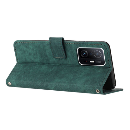 For Xiaomi 11T Pro 5G / 11T 5G Skin-touch Leather Wallet Full Protection Shell Lines Imprint Flip Stand Phone Case