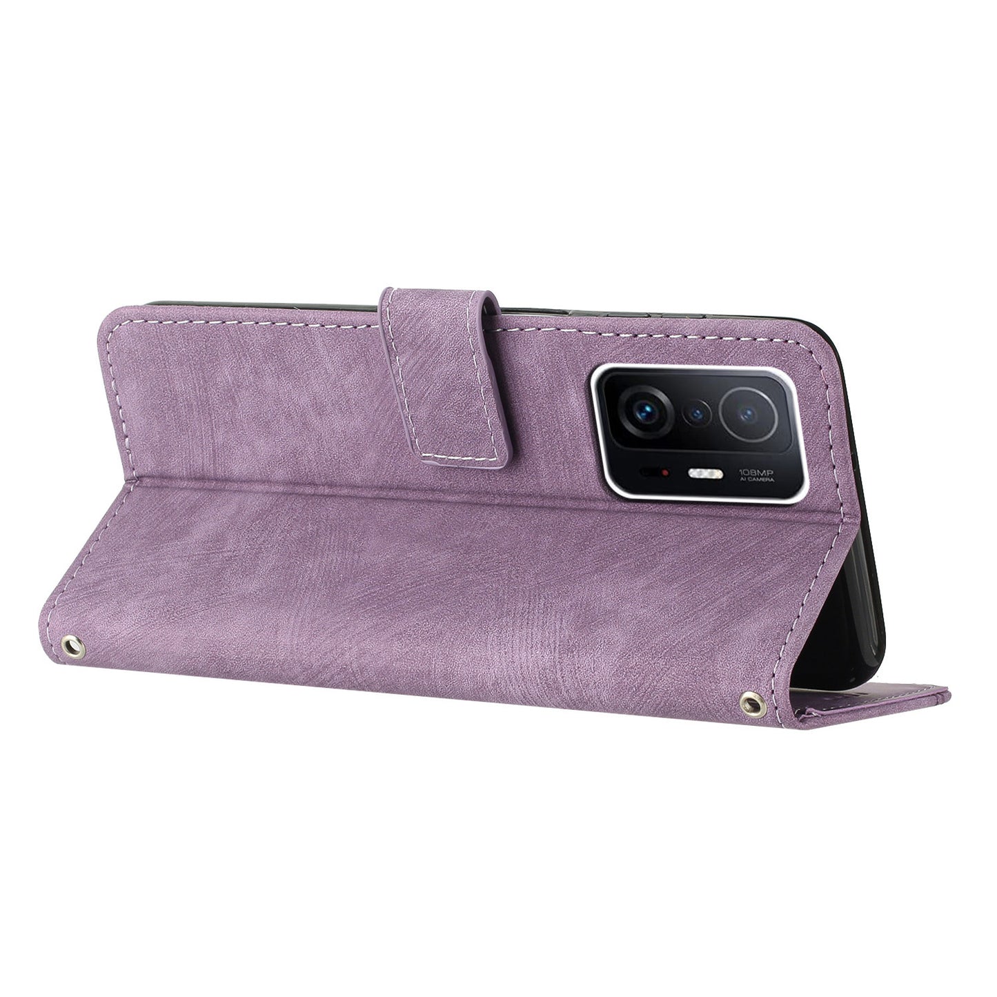 For Xiaomi 11T Pro 5G / 11T 5G Skin-touch Leather Wallet Full Protection Shell Lines Imprint Flip Stand Phone Case