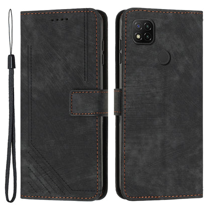 For Xiaomi Poco C31 / Redmi 10A / 9C / 9C NFC Lines Imprint Phone Case Leather Wallet Stand Drop-proof Cover